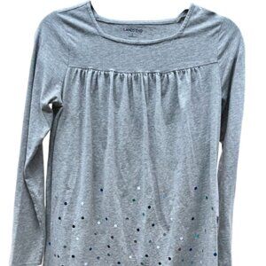 Lands End NWOT Girls Dress Sequin Detailing Scoop Neck Grey Stretch Cotton L-14